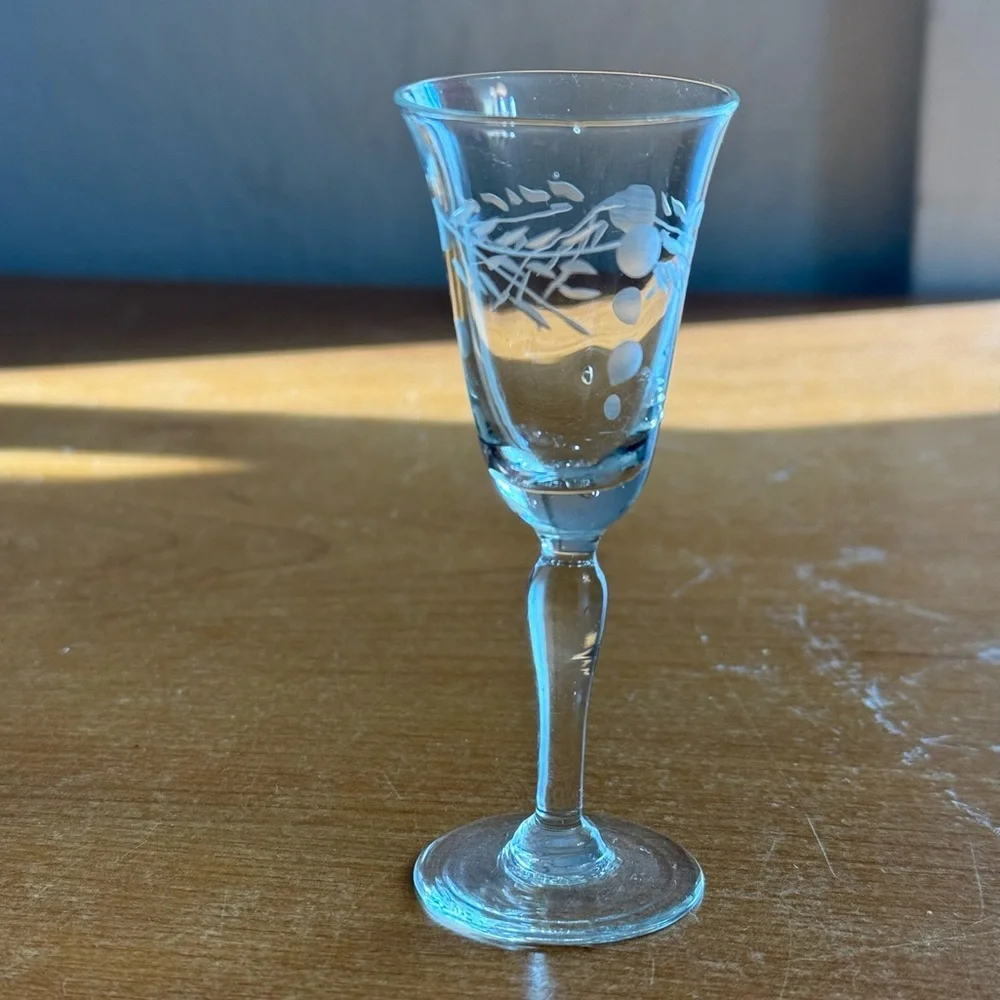 Vintage 0.7 ounce etched‎ Crystal shot glass